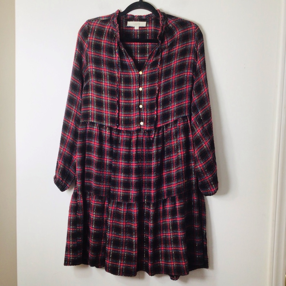 Loft holiday peplum dress red sparkle plaid women small